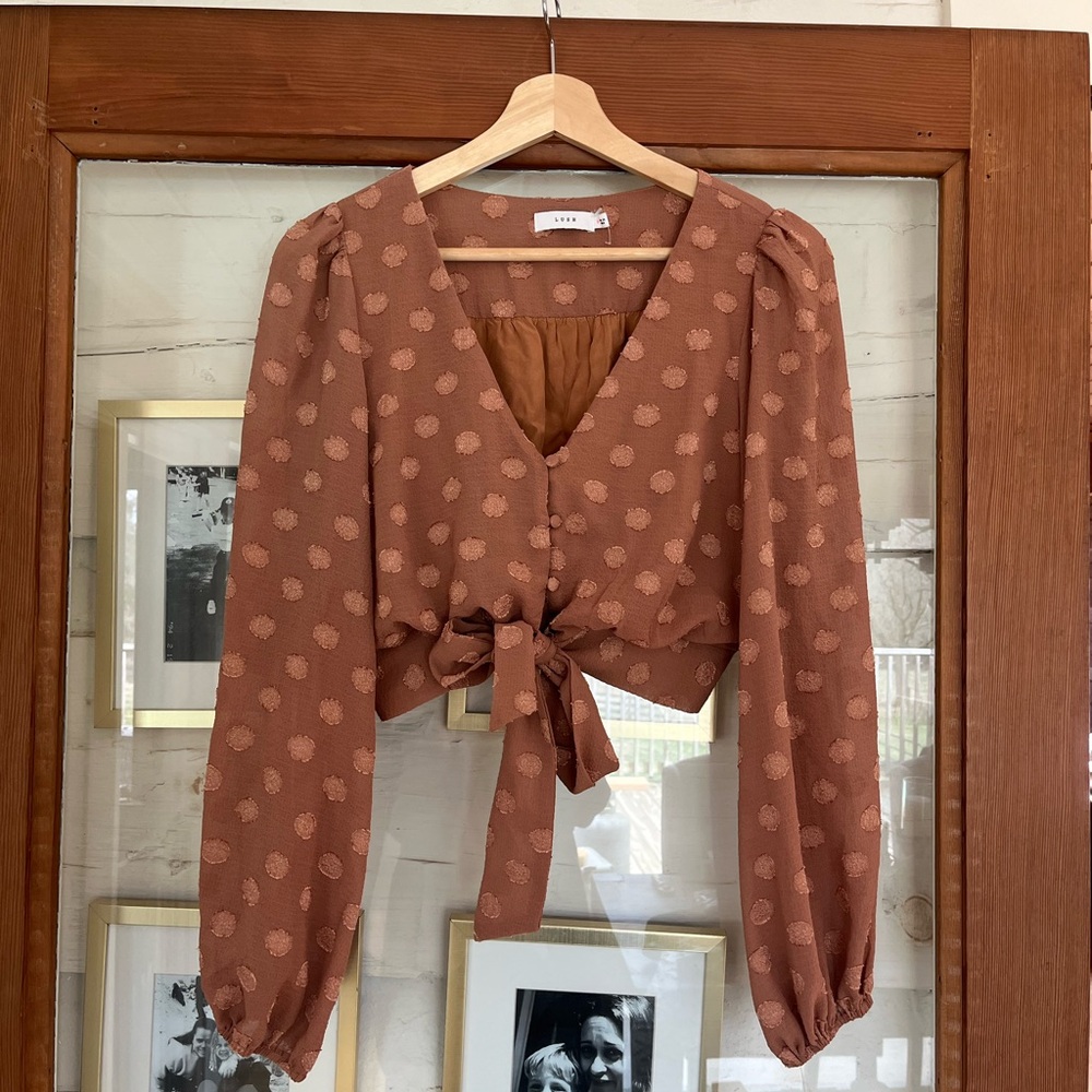 Lush Terracotta/Camel Polka Dot Blouse